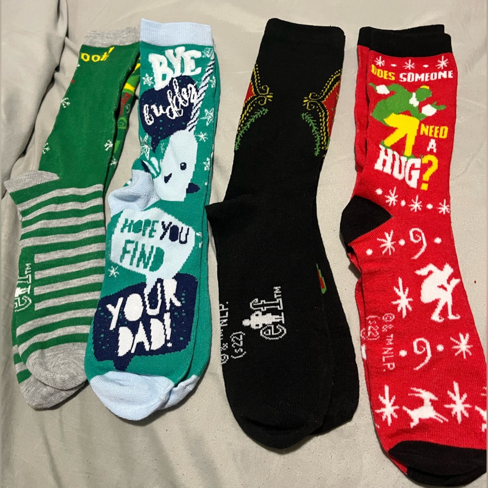ELF Festive Green, Blue, Black, and Red Men's Socks Set